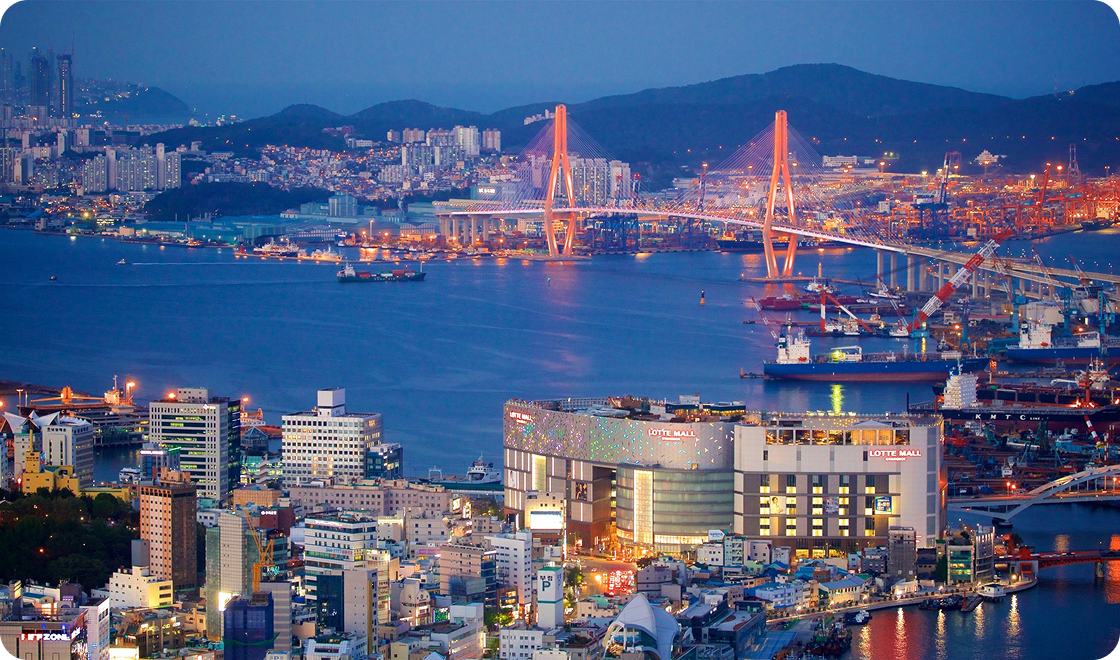 Vista noturna da cidade de Busan